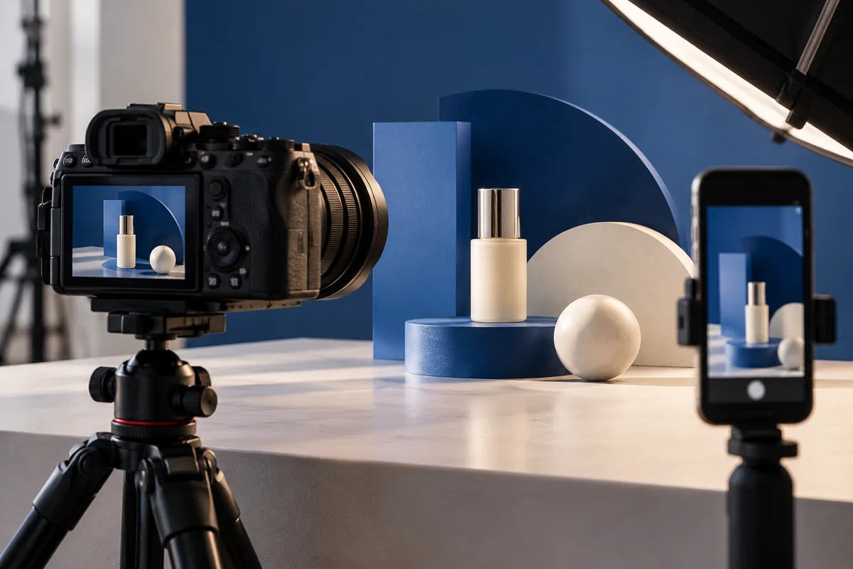 Editorial concept of camera and mobile content production